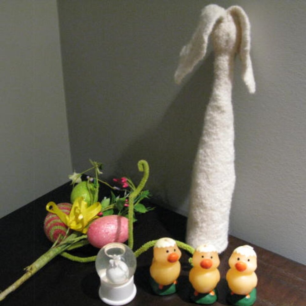 Assorted Easter Items Bunny, chick candles, planter picks and snow glob